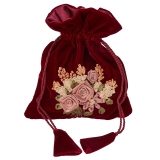 Samtbeutel mit Blumenmuster bordeaux