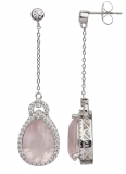Earrings Pear Drop Rose Quartz, 925 silver