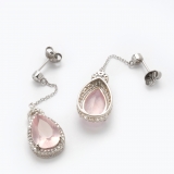 Earrings Pear Drop Rose Quartz, 925 silver