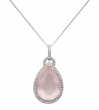 Necklace Pear Drop Rose Quartz, 925 silver