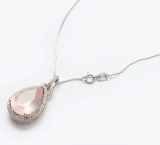 Necklace Pear Drop Rose Quartz, 925 silver